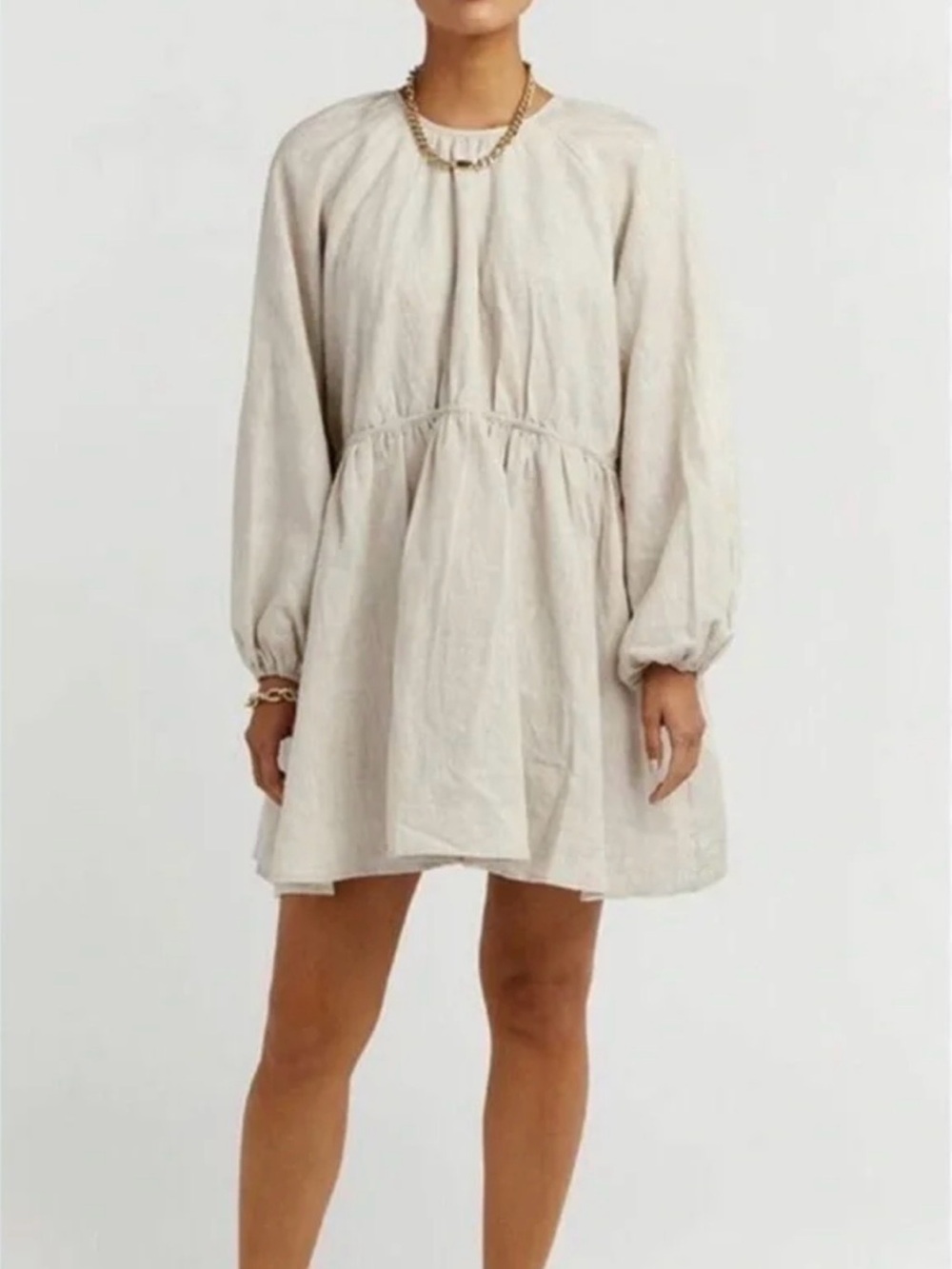 NWT DISSH Cream Long Sleeve Wilder Dress 100% Linen Size 8